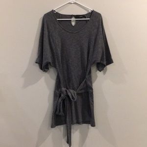 Gray Dolman Belted Sweater Dress